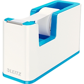 Dérouleur de ruban adhésif Leitz WOW, ergonomique, pour rouleaux de ruban adhésif de L 19 mm x L 33 m, ruban adhésif inclus, plastique ABS recyclable, blanc/bleu