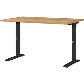 Desk Boston, mechanically height-adjustable, rectangular, C-foot, W 1200 x D 800 x H 680-910 mm, Navarra oak/black