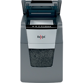 Destructeur de documents Rexel Optimum AutoFeed+ 100M P5, entièrement automatique, coupe micro 2 x 15 mm, 34 l, capacité de coupe 100 feuilles, noir