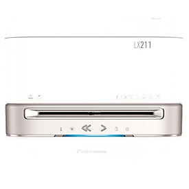 Destructeur Fellowes® Microshred LX 211, coupe micro-particules 2 x 12 mm, P-5, 23 l, capacité de coupe 15 feuilles, avec rouleaux, blanc