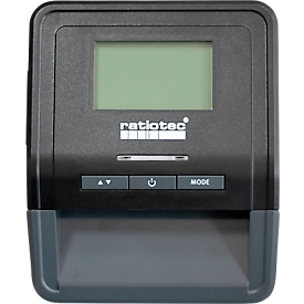 Détecteur de billets ratiotec Smart Protect Plus, standard BCE, IR/MG/MT/SD, 3 devises, écran LCD &amp; signal d'avertissement, fonction de comptage, USB/microSD, noir