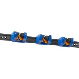 Device holder XXL, wall mounting, for up to 3 devices, clamping range 10-40 mm, up to 30 kg, L 525 mm, plastic and steel, blue-black