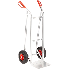 Diable en aluminium Schäfer Shop Select 2106B/150, avec poignées et arceau de sécurité, roues en caoutchouc plein, pelle L 300 x P 290 mm, jusqu'à 150 kg