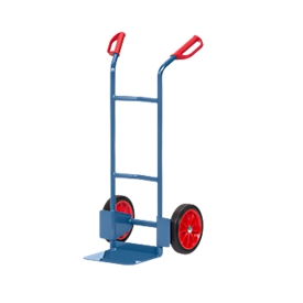 Diable en fils en acier, jusqu'à 200 kg, H 1150 mm, pneus en caoutchouc solide, bleu