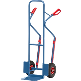Diable en fils en acier, jusqu'à 300 kg, H 1300 mm, pneumatiques gonflables, bleu