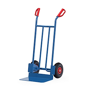 Diable en tube d’acier avec grande bavette, capacité de charge 250 kg, avec roues pneumatiques, 15 kg