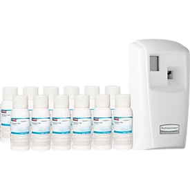 Diffuseur de parfum Rubbermaid Microburst-3000, avec 12 recharges, Ice Age, jusqu'à 90 jours, programmable, L 187 x l 101 mm x H 82 mm, blanc