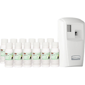 Diffuseur de parfum Rubbermaid Microburst-3000, y compris 12 recharges, Discrétion, jusqu'à 90 jours, programmable, L 187 x l 101 mm x H 82 mm, blanc