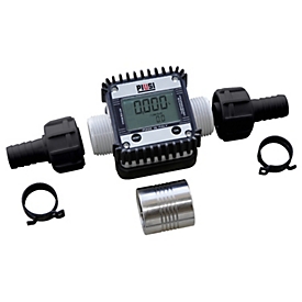 Digital flow meter K24 for CEMO mobile tank systems for AdBlue®, plastic, 6 - 100l/min, 1 "AG, with two hose connectors and socket
