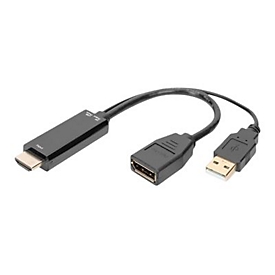 DIGITUS Adaptateur HDMI 4K – HDMI vers DisplayPort - 0,2 m - HDMI Type A (Standard) - HDMI + USB - Mâle - Mâle/Femelle - Droit