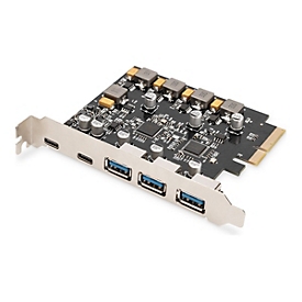 DIGITUS Carte PCIe - 2x USB-C + 3x USB A - PCIe - USB 3.2 Gen 2 (3.1 Gen 2) - USB Type-C - PCI 2.0 - Noir - Nickel - PC - Chine
