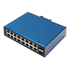 DIGITUS - Switch - industriell - unmanaged - 16 x 10/100/1000 + 2 x Gigabit SFP (Uplink) - an DIN-Schiene montierbar