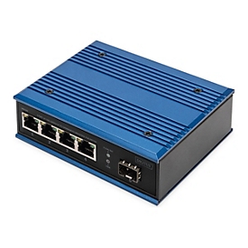 DIGITUS - Switch - industriell - unmanaged - 4 x 10/100/1000 (PoE) + 1 x Gigabit SFP (Uplink) - an DIN-Schiene montierbar