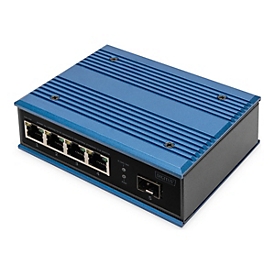 DIGITUS - Switch - industriell - unmanaged - 4 x 10/100 (PoE+) + 1 x Fast Ethernet SFP (Uplink) - an DIN-Schiene montierbar