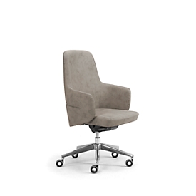 Directiestoel met halfhoge rugleuning OPERA, met armleuningen, synchroonmechanisme, vlakke comfortzitting, kunstleer, grijs