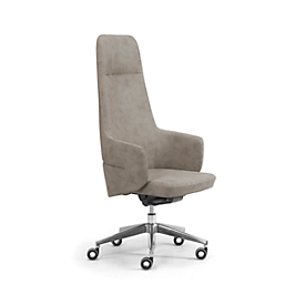 Directiestoel met hoge rugleuning OPERA, armleuningen, synchroonmechanisme, vlakke comfortzitting, kunstleer ECOPELLE, grijs