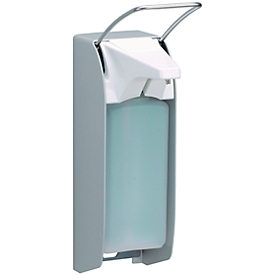 Dispensador de jabón Ingo-Man, montado en la pared, manual, hasta 1000 ml, ancho 95 x fondo 170 x alto 350 mm, aluminio y acero, incluye 1000 ml de desinfectante