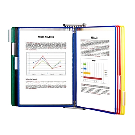 Displaysysteem Tarifold, A3, plaatstaal, lichtgrijs, incl. 10 draaiende zichtpanelen, gesorteerd op kleur