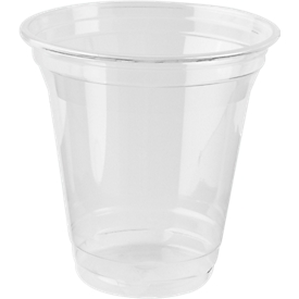 Disposable drinking cup, for cold drinks only, environmentally friendly PLA, volume 200 ml, H 95.9 x ø 95 mm, 80 pieces, transparent