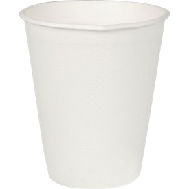 Disposable drinking cup, microwaveable sugar cane, volume 200 ml, L 91 x ø 80 mm, 40 pieces, white