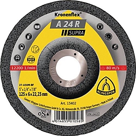 Disque à ébarber A 24 R Supra D125xS4mm courbé STA perçage 22,23mm KLINGSPOR