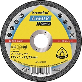 Disque à tronçonner A 660 R Supra D125x1mm droit.INOX perçage.22,23mm KLINGSPOR