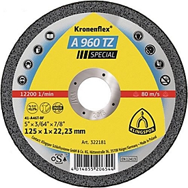 Disque à tronçonner A 960 TZ Special D125x1mm ger.INOX perçage.22,23mm KLINGSPOR, 25 pièces