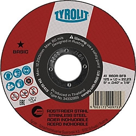 Disque à tronçonner BASIC D115x1mm, INOX, alésage 22,23mm TYROLIT