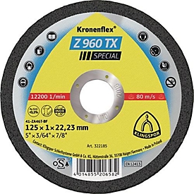 Disque à tronçonner Z 960 TX D115x1mm droit.INOX perçage 22,23mm KLINGSPOR