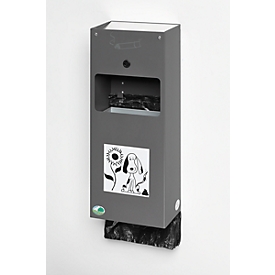 Distributeur à sachets pour excréments canins verrouillable avec cendrier et dispositif de collecte des sachets usagés inclus, hématite