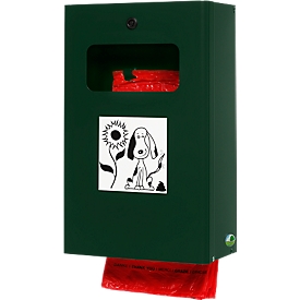 Distributeur à sachets pour excréments canins verrouillable, dispositif de collecte des sachets usagés inclus, vert mousse