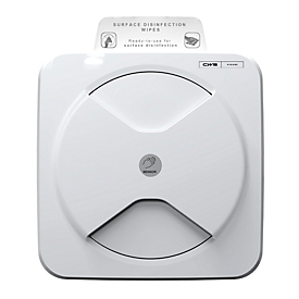Distributeur de lingettes désinfectantes Clear+ by CWS sans contact, modèle sur pied ou mural, jusqu'à 200 lingettes, polypropylène, blanc