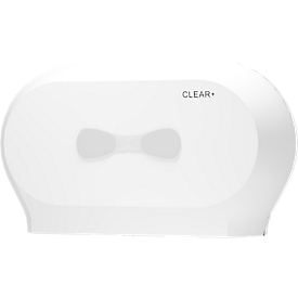 Distributeur de papier toilette Clear+ by CWS Midi, fixation murale, pour 2 rouleaux jusqu'à Ø 190 mm, 2 fenêtres de contrôle, verrouillable, plastique, blanc