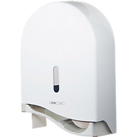 Distributeur de papier toilette Clear+ by CWS ParadiseLine Superroll, pour 1 grand rouleau, verrouillable, frein de rouleau intégré, fenêtre de contrôle, blanc