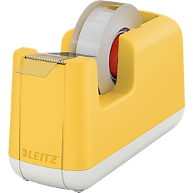 Distributeur de table Leitz® pour film adhésif Cosy, pour rouleaux de L 33 m x l 19 mm, pieds, avec rouleau de film adhésif, plastique, jaune