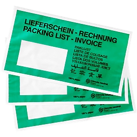 Documenttas Leveringsnota/factuur, DIN lang, met venster, zwart op groen, glaspapier, 250 stuks.