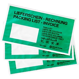 Dokumententasche Lieferschein/Rechnung, DIN lang, mit Fenster, schwarz auf grün, Pergamin-Papier, 250 Stck.