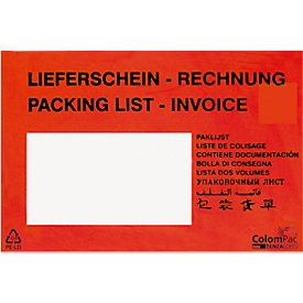Dokumententasche/Lieferscheintasche SecurePack, C6, mit Aufdruck, Sichtfenster, selbstklebend, wasserfest, PCR & FSC®-Kraftpapier, rot, 250 Stück