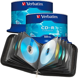 Doppelpack Verbatim CD- R, 50er-Spindel + CD-/DVD-Tasche, gratis