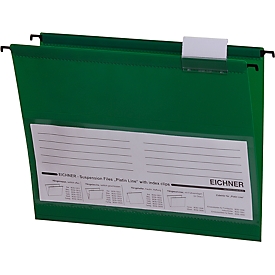 Dossiers suspendus EICHNER pour formats jusqu'à A4, ouverture latérale, PVC, vert, 10 p.