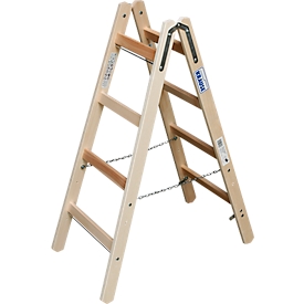 Double step ladder, wood, 2 x 4 treads