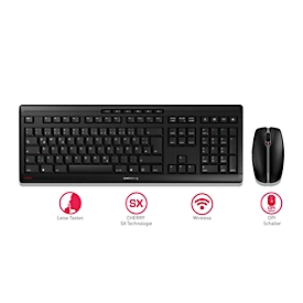 Draadloos toetsenbord met muis CHERRY STREAM DESKTOP, extra stil QWERTY-toetsenbord, muis met 6 knoppen &amp; scrollwiel, 1000-2400 dpi, tot 10 m, USB-ontvanger, zwart