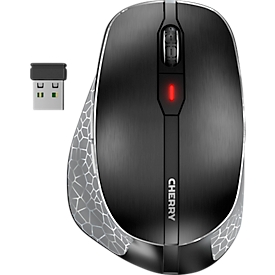 Draadloze Cherry MW 8C ERGO muis, 6 knoppen, tot 3000 dpi, oplaadbaar via USB-C, rechtshandig, zwart