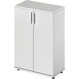 Draaideurkast TETRIS WOOD – B 800 x D 421 x H 1160 mm (hoogte inclusief glijders) – 3 OH - lichtgrijs – ons merk Schäfer Shop Genius