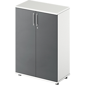 Draaideurkast TETRIS WOOD – B 800 x D 421 x H 1160 mm (hoogte inclusief glijders) – 3 OH - wit en grafiet – ons merk Schäfer Shop Genius