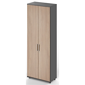 Draaideurkast TETRIS WOOD – B 800 x D 421 x H 2270 mm (hoogte inclusief glijders) – 6 OH - grafiet en eiken decor – ons merk Schäfer Shop Genius