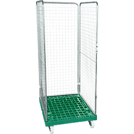 Drahtgitterbehälter 3-seitig, 1600 auf Kunststoffrollbehälter, grün RAL 6024