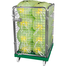 Drahtgitterbehälter 4-seitig, 1020 auf Kunststoffrollbehälter, grün RAL6024