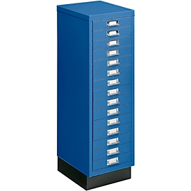 Drawer cabinet DIN A4, with 15 drawers, 940 mm high, gentian blue