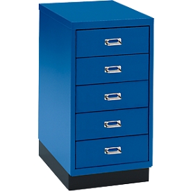 Drawer cabinet DIN A4, with 5 drawers, 675 mm high, gentian blue